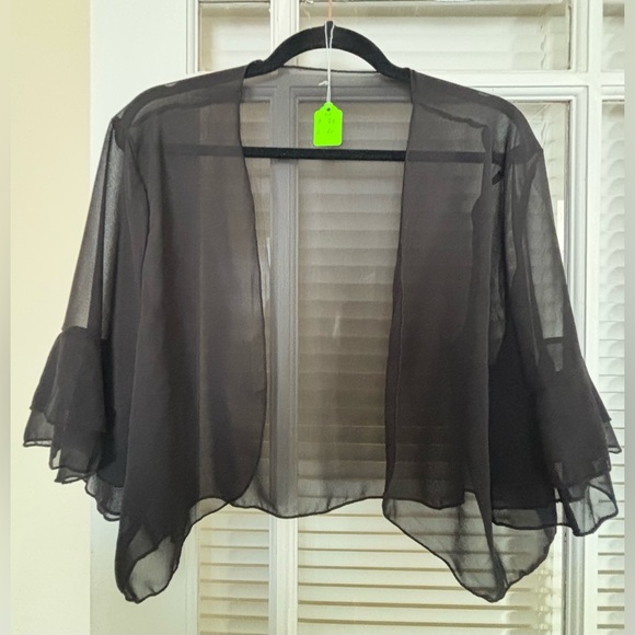 Sheer Black Open-Front Kimono with Ruffle sleeves-size 2X - Picture 1 of 6